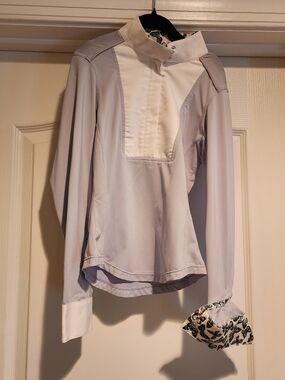 Kids Chestnut Bay Long Sleeve Light Lavender Equestrian Show Shirt